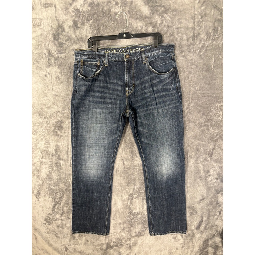 American Eagle Mens Straight Leg Jeans Dark Wash Denim Blue 38x31